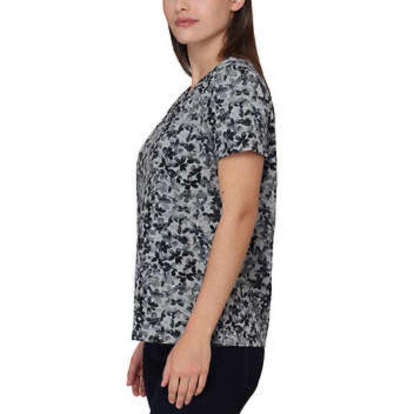 NEW Nicole Miller Printed Ruched Tshirt | Grey - Picture 3 of 5